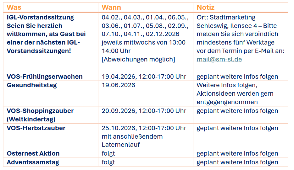 Termine 2026 in Schleswig-City